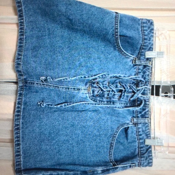 Forever 21 Y2K lace up denim mini skirt medium blue wash - Picture 1 of 5
